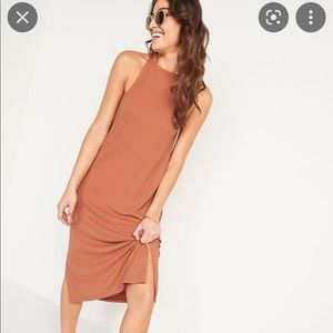 NWT Old Navy Sleeveless Rib-Knit Linen-Blend Midi Shift Dress